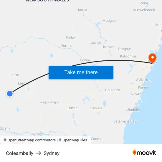 Coleambally to Sydney map