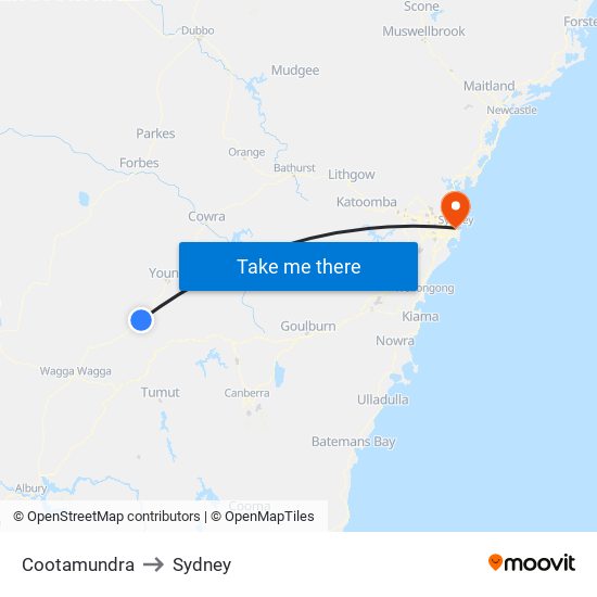 Cootamundra to Sydney map