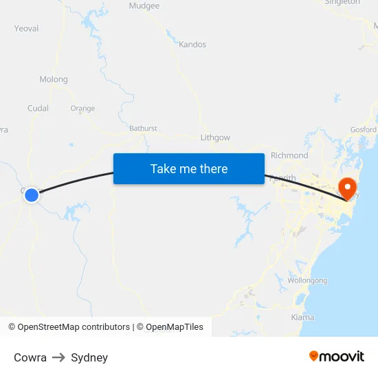 Cowra to Sydney map