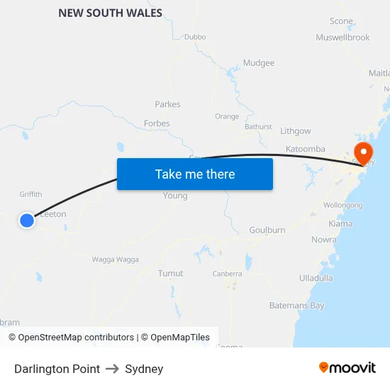 Darlington Point to Sydney map