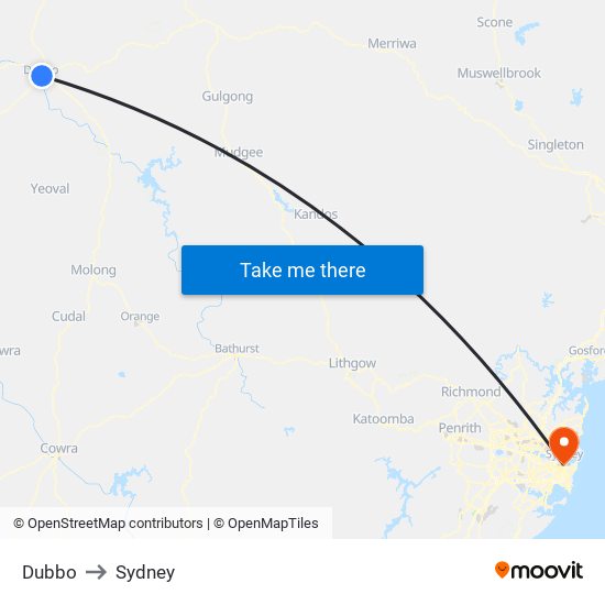 Dubbo to Sydney map