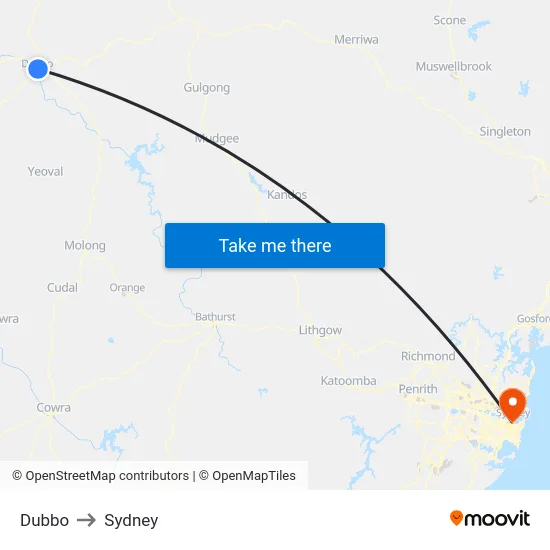 Dubbo to Sydney map