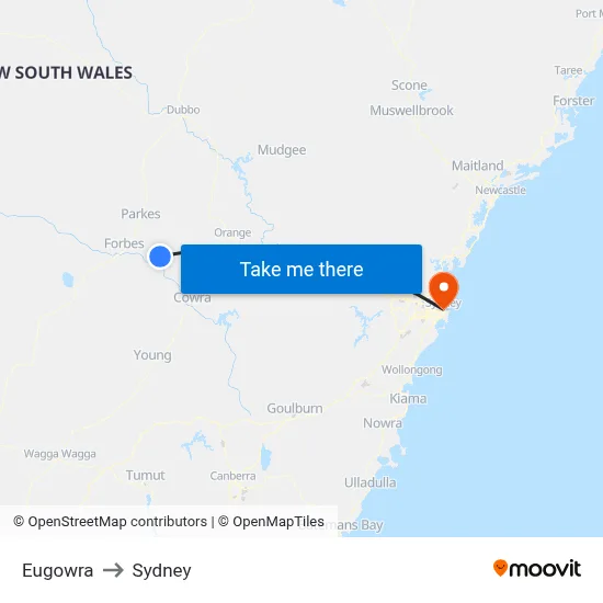 Eugowra to Sydney map