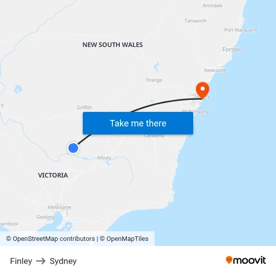 Finley to Sydney map