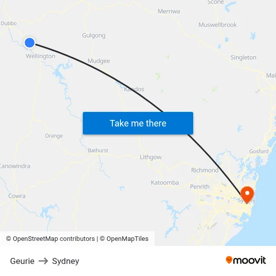 Geurie to Sydney map