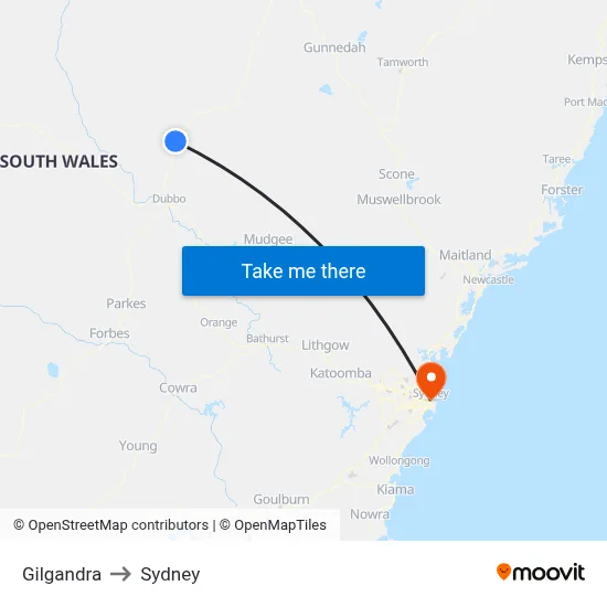Gilgandra to Sydney map