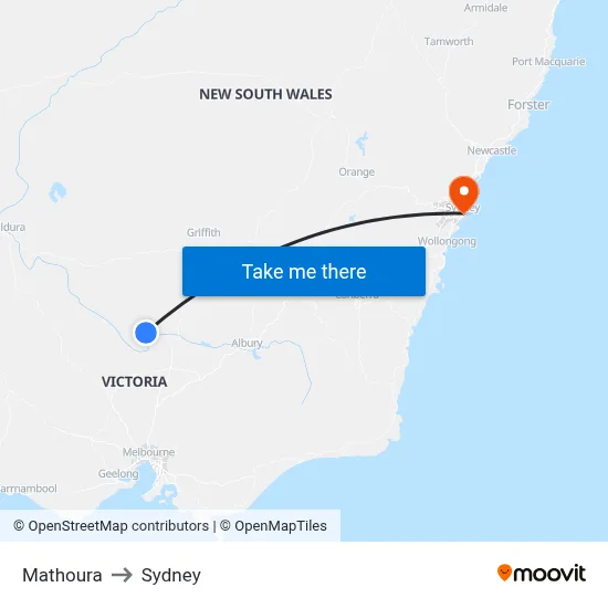 Mathoura to Sydney map
