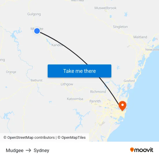 Mudgee to Sydney map