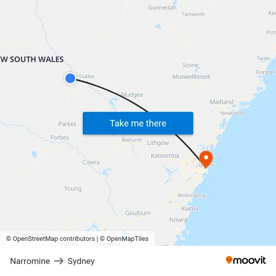 Narromine to Sydney map