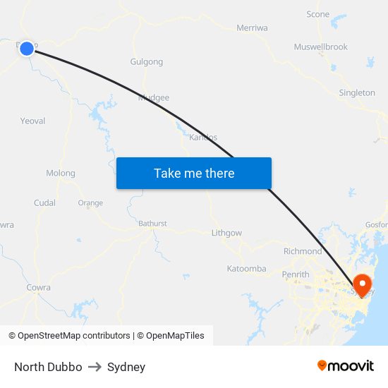 North Dubbo to Sydney map