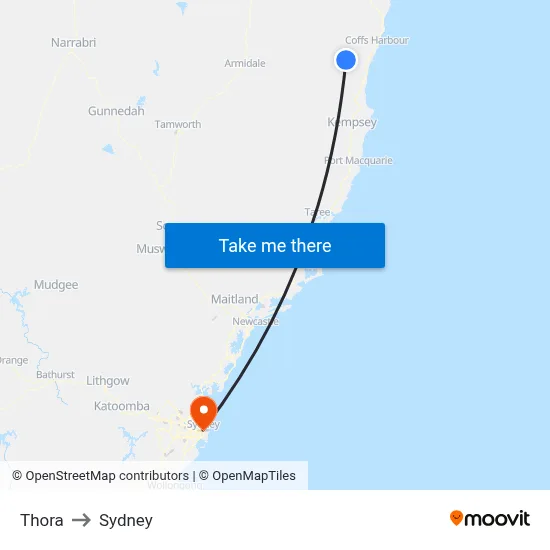 Thora to Sydney map