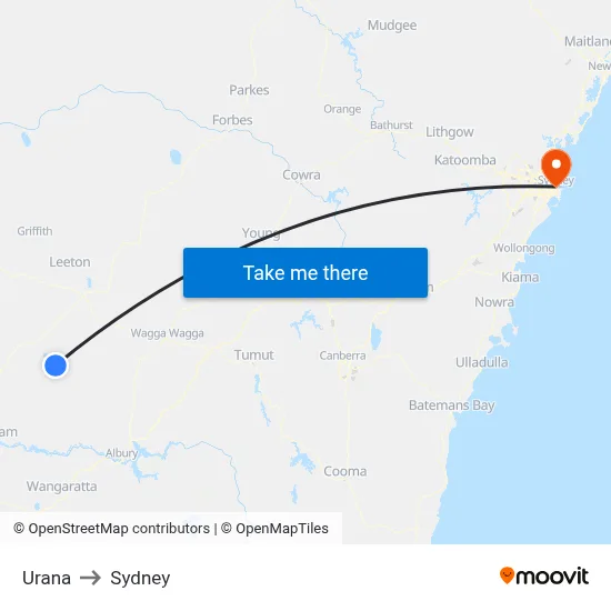 Urana to Sydney map