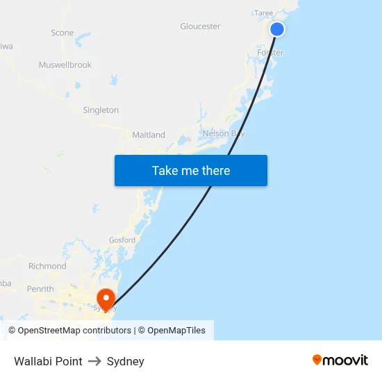 Wallabi Point to Sydney map