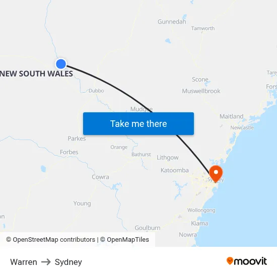 Warren to Sydney map