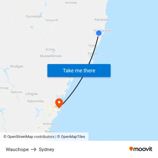 Wauchope to Sydney map