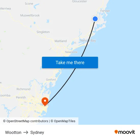 Wootton to Sydney map