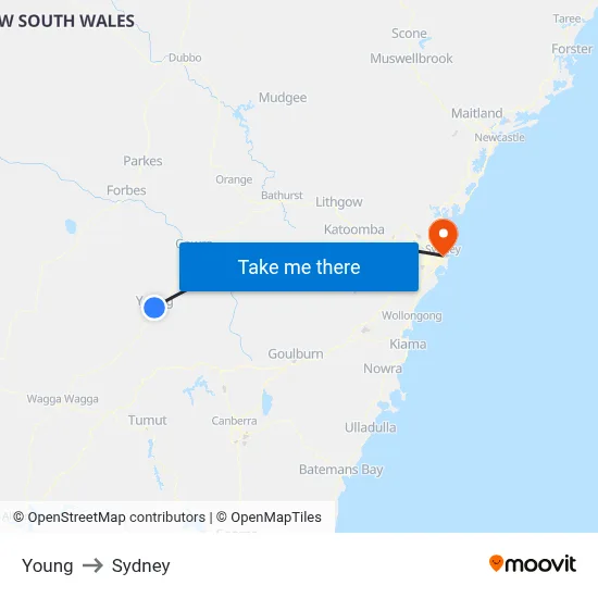 Young to Sydney map
