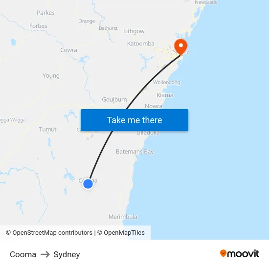 Cooma to Sydney map