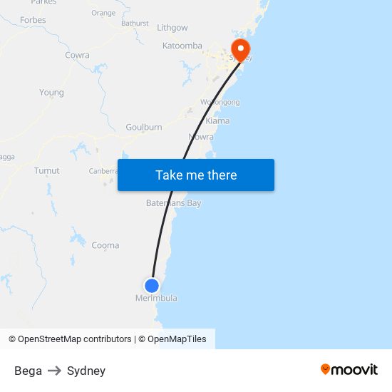 Bega to Sydney map