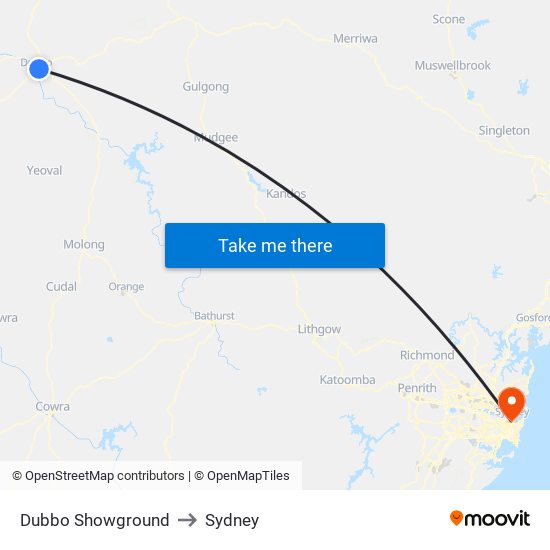 Dubbo Showground to Sydney map