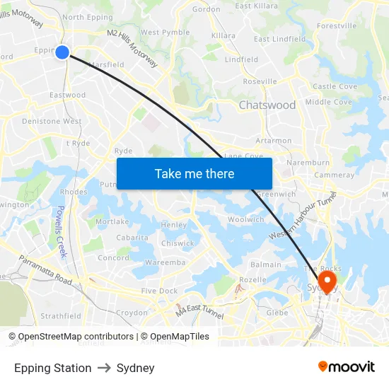 Epping Station to Sydney map