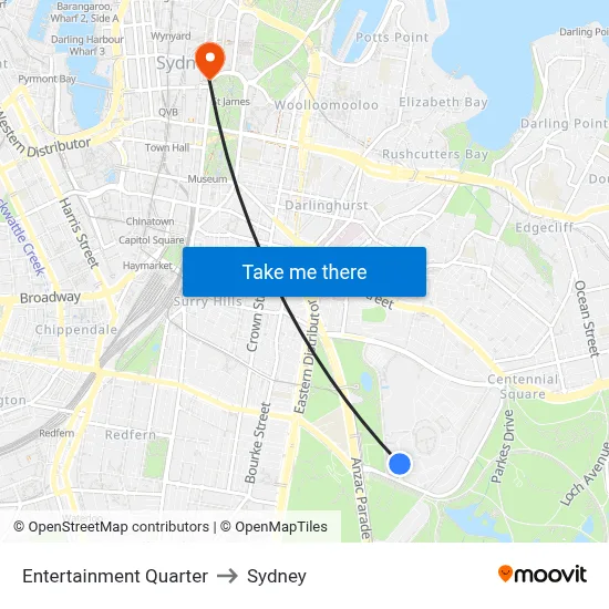 Entertainment Quarter to Sydney map
