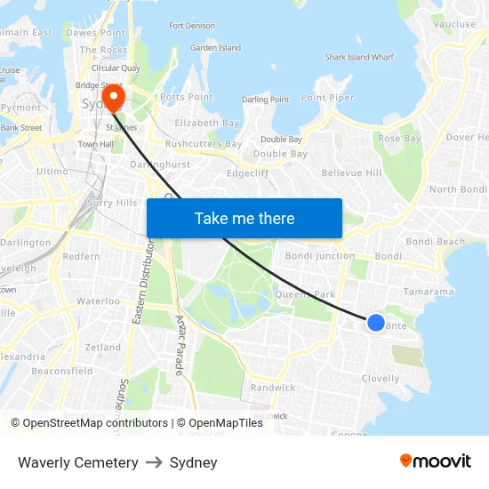 Waverly Cemetery to Sydney map