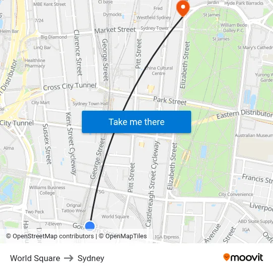 World Square to Sydney map