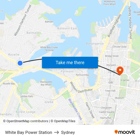 White Bay Power Station to Sydney map