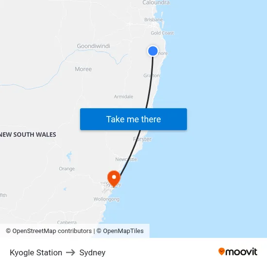 Kyogle Station to Sydney map