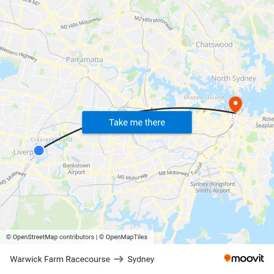 Warwick Farm Racecourse to Sydney map