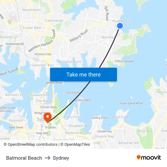 Balmoral Beach to Sydney map
