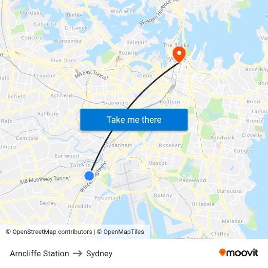Arncliffe Station to Sydney map