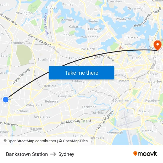 Bankstown Station to Sydney map