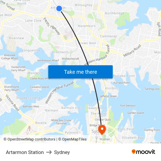 Artarmon Station to Sydney map