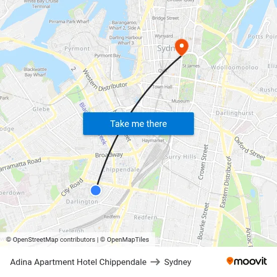 Adina Apartment Hotel Chippendale to Sydney map