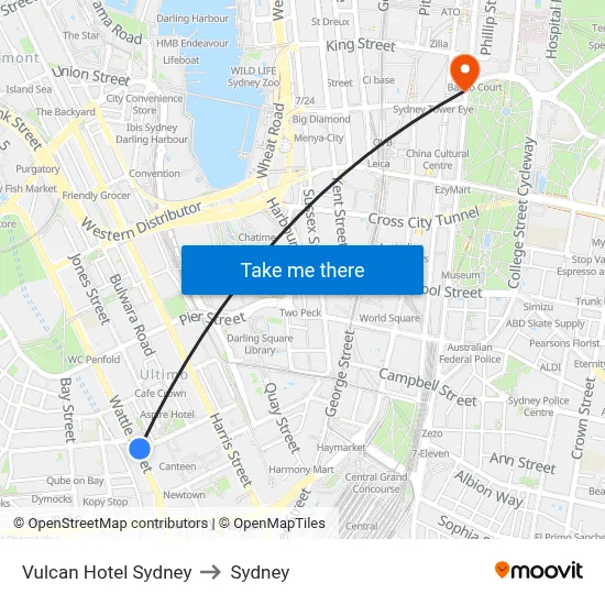 Vulcan Hotel Sydney to Sydney map