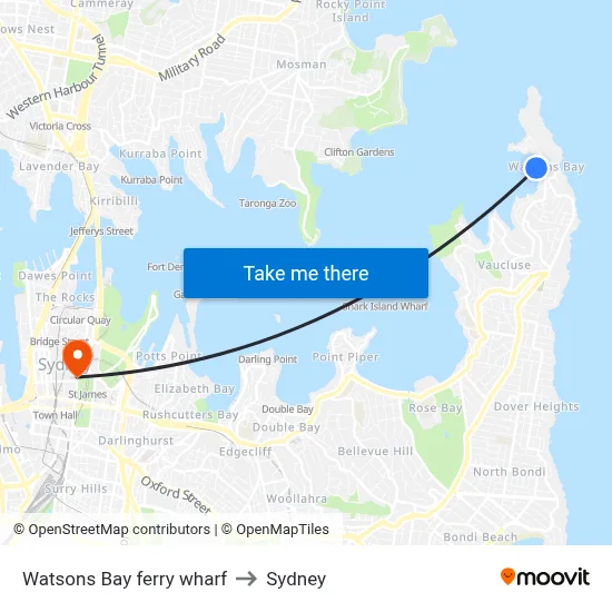 Watsons Bay ferry wharf to Sydney map