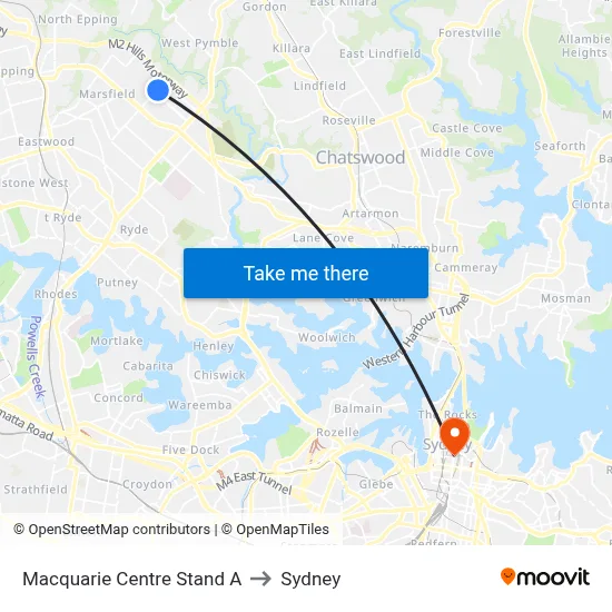 Macquarie Centre Stand A to Sydney map