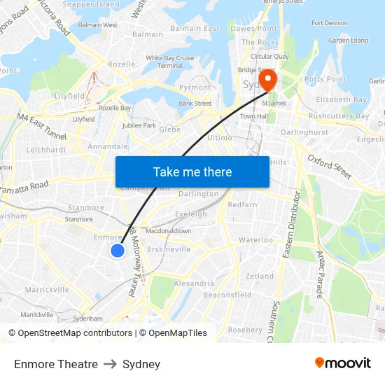 Enmore Theatre to Sydney map