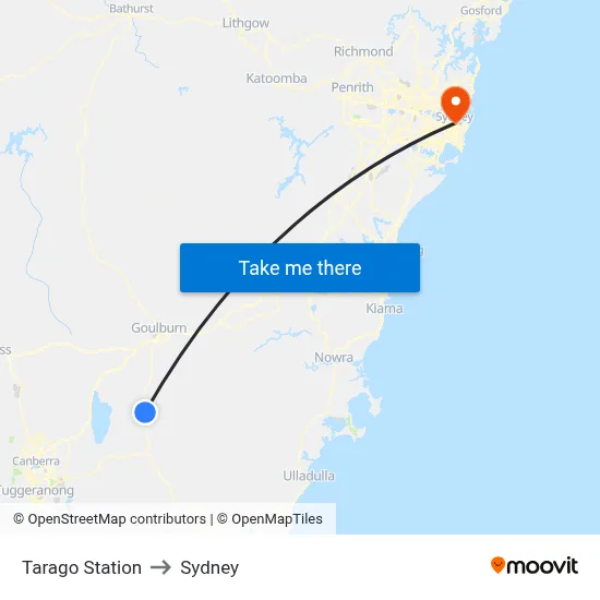 Tarago Station to Sydney map