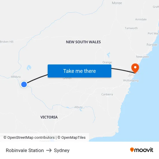 Robinvale Station to Sydney map
