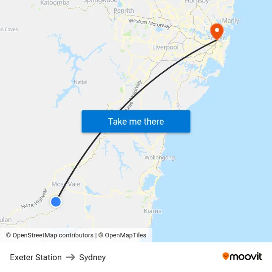 Exeter Station to Sydney map