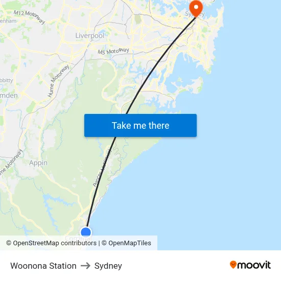 Woonona Station to Sydney map