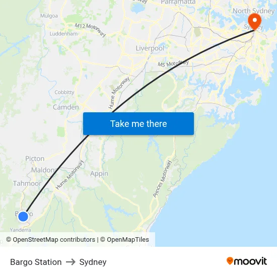 Bargo Station to Sydney map