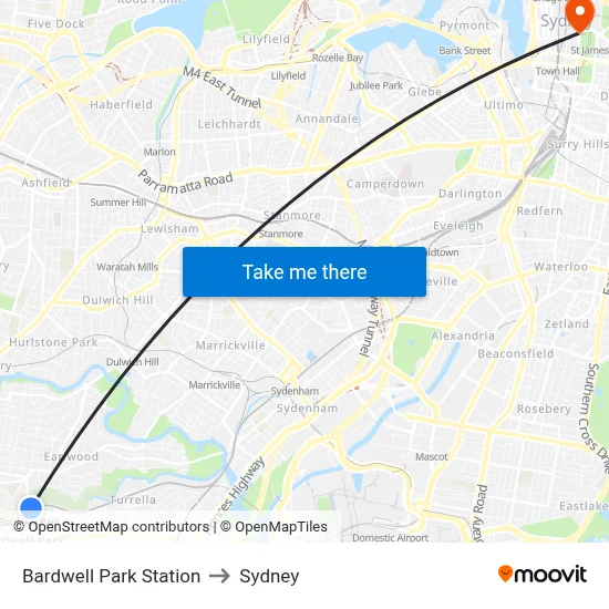 Bardwell Park Station to Sydney map