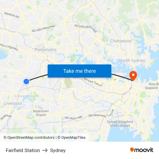 Fairfield Station to Sydney map