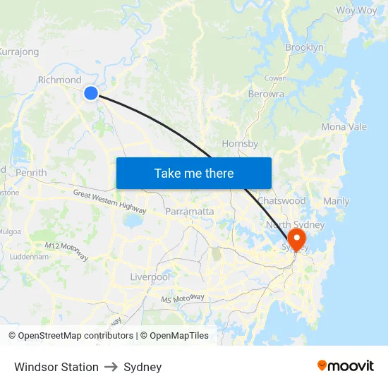 Windsor Station to Sydney map