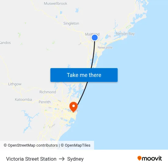 Victoria Street Station to Sydney map