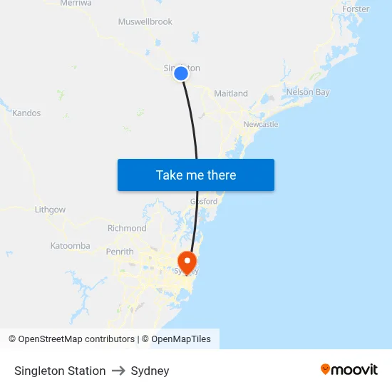 Singleton Station to Sydney map